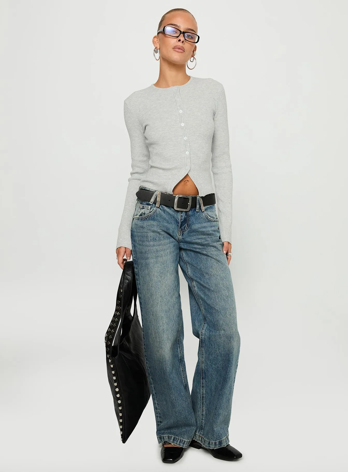 Backbone Low Rise Straight Leg Jeans Mid Blue Elegant Formal