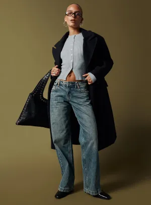 Brunch Outfit Night Out Backbone Low Rise Straight Leg Jeans Mid Blue