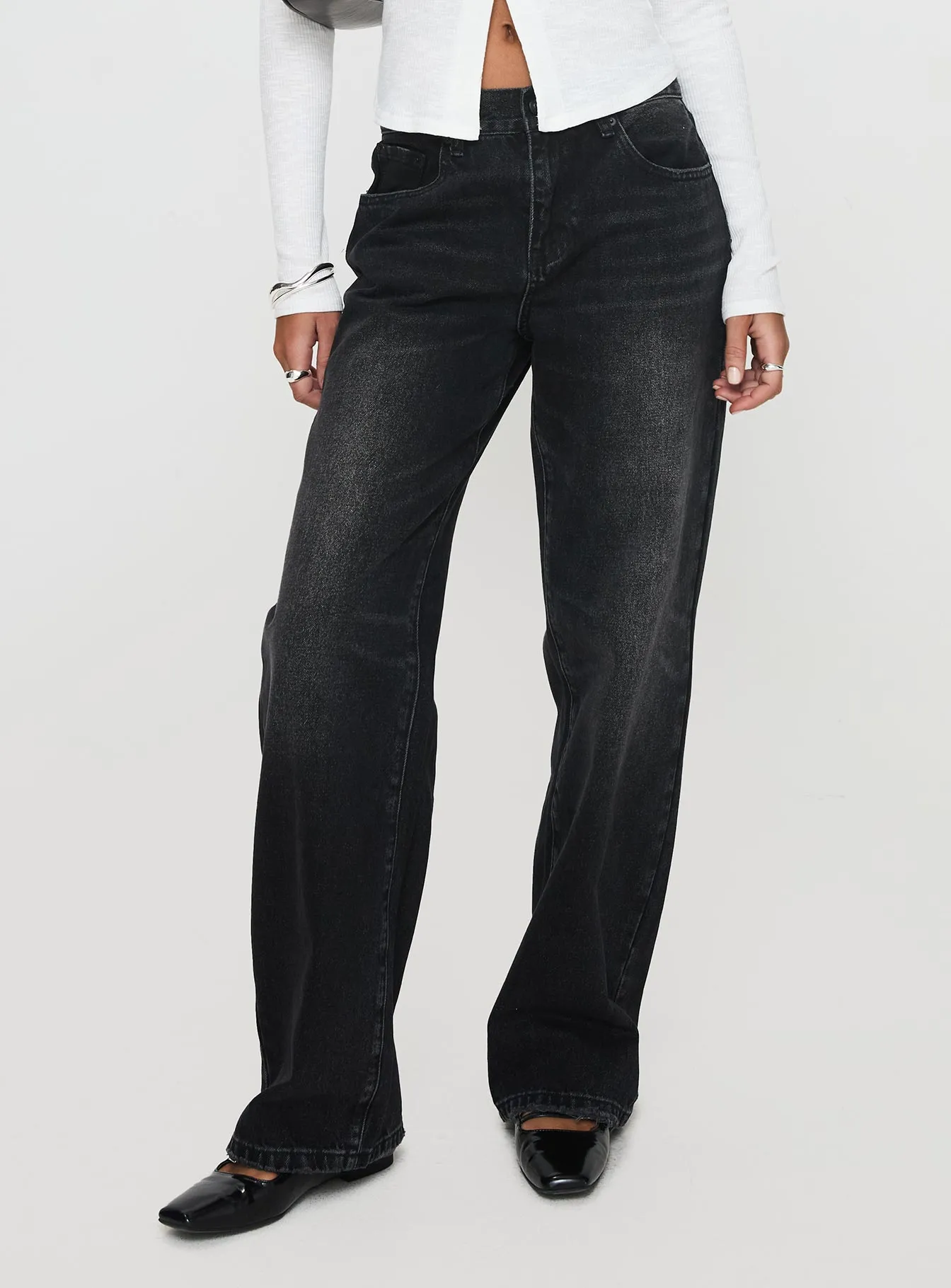 Minimalist Trendy Everyday school wear Mezze Straight Leg Jeans Washed Black