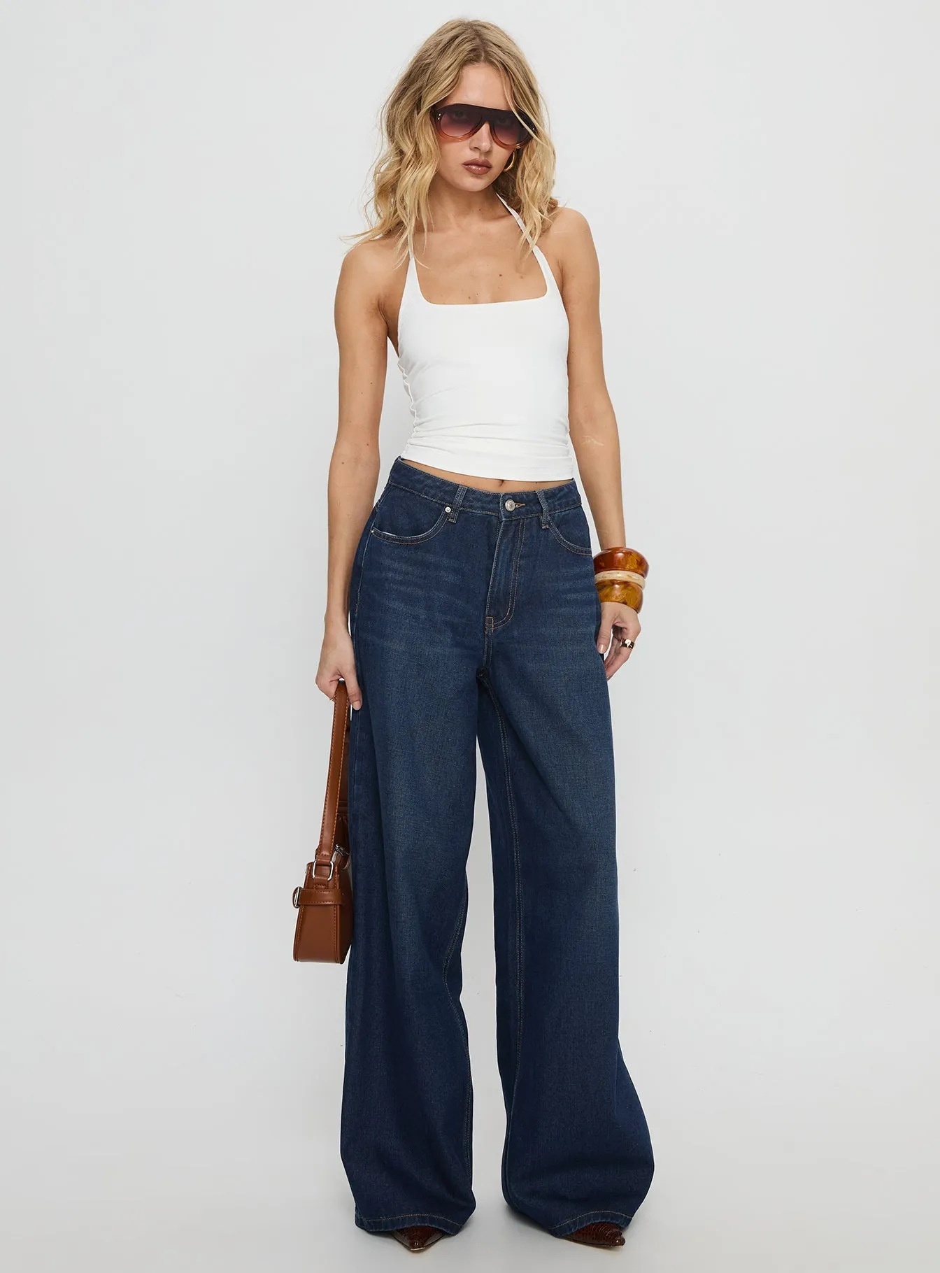 Fit Anytime Fit and Comfort Naylor Mid Rise Wide Leg Jeans Mid Blue Denim Petite