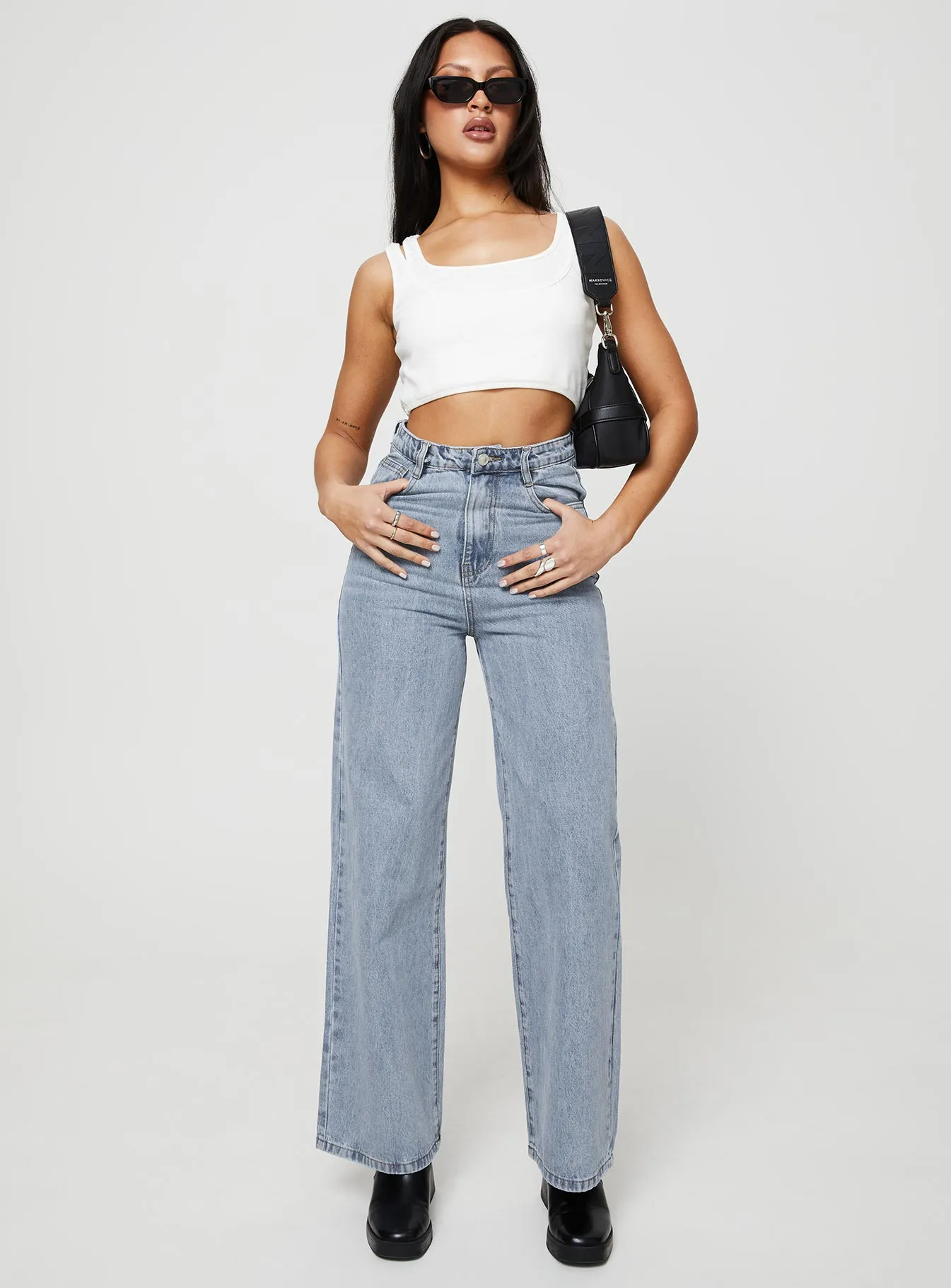 Nicolo High Rise Straight Leg Jeans Light Blue Wash Professional Wear Urban Explorer
