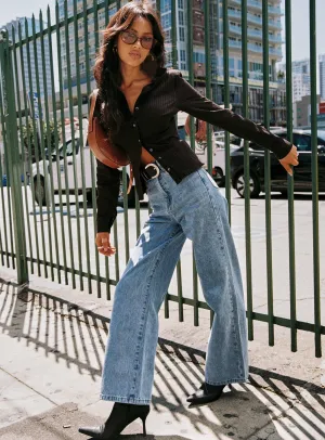 Nicolo High Rise Straight Leg Jeans Light Blue Wash Music Event Smooth Casual Grab And Go