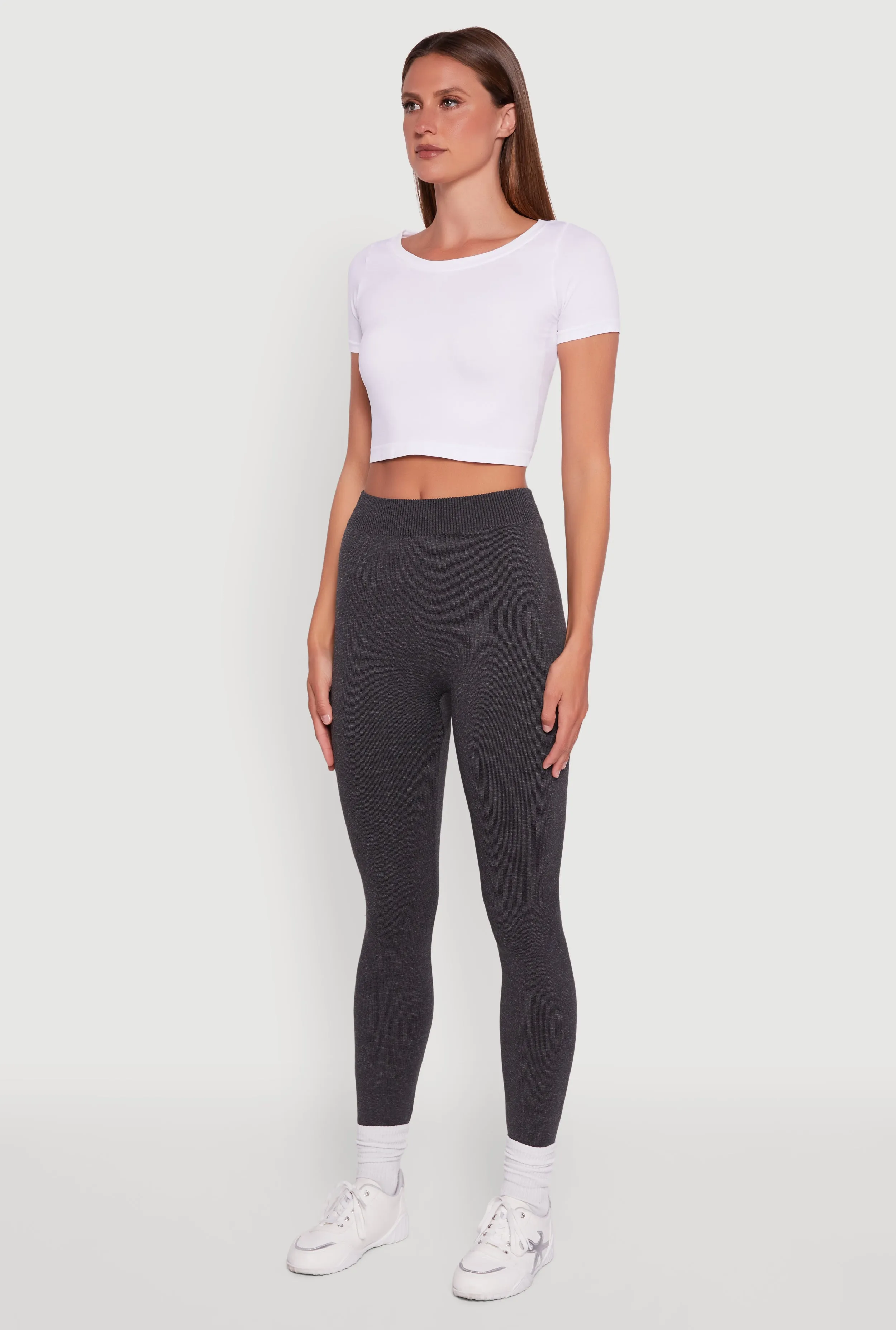 Minimal Fit High Waist For Adults Rib Knit High Waisted French Terry Lined Leggings