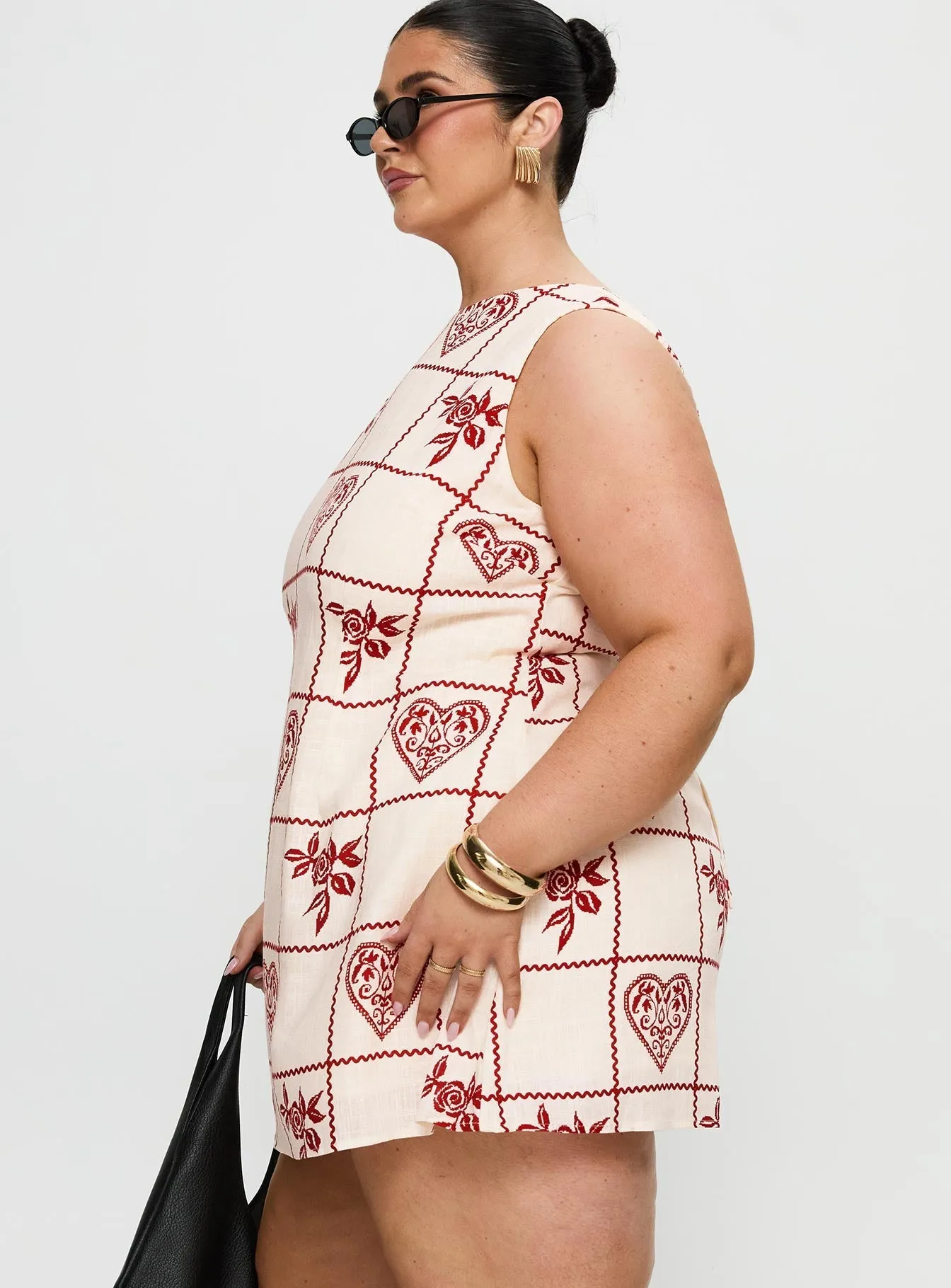 Comfort Look Crop Cut Alfalfa Shift Mini Dress Red Floral Check Curve