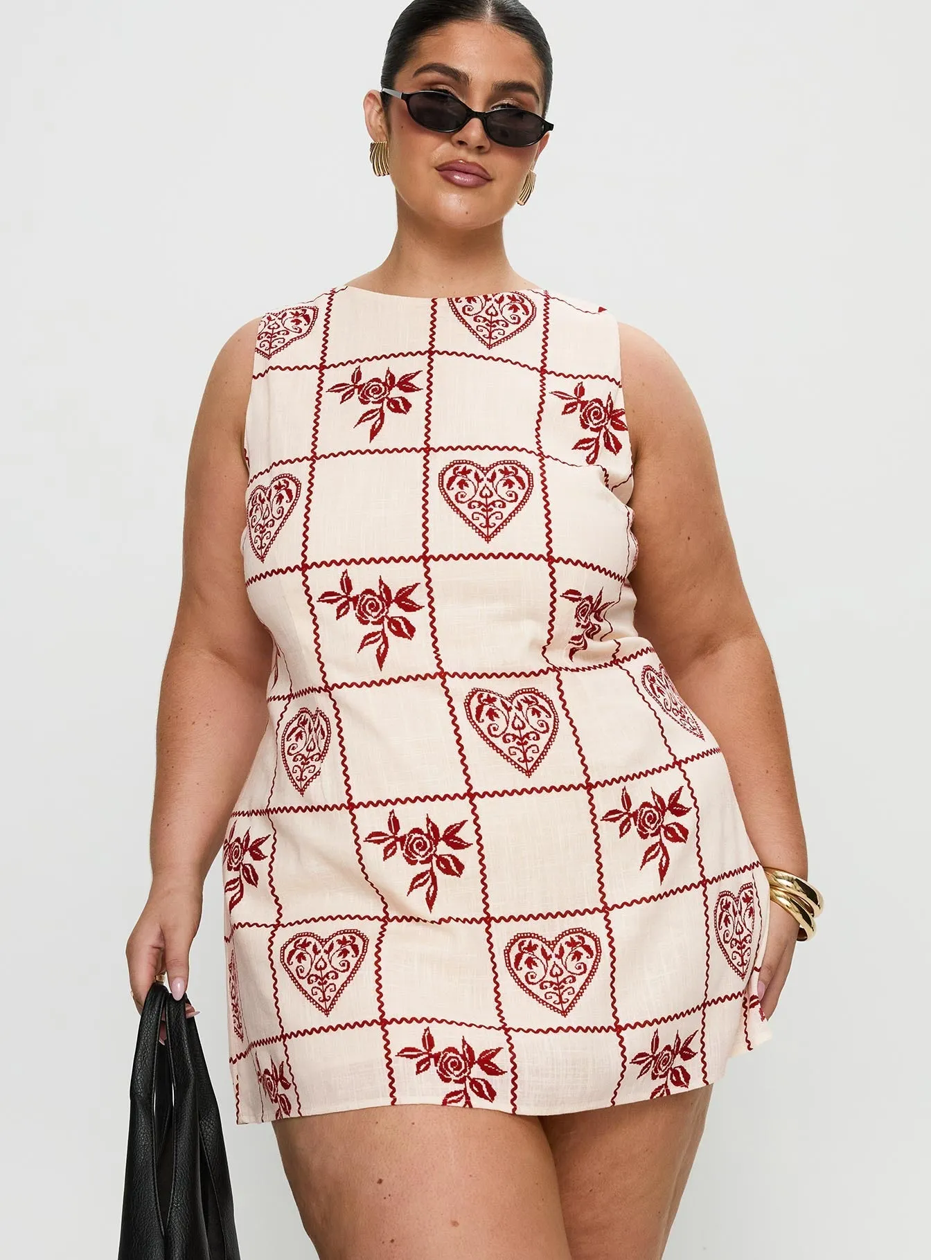 Shine Edge Scene Cool Alfalfa Shift Mini Dress Red Floral Check Curve