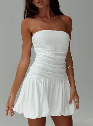 Glamour Girl Strapless Bubble Hem Mini Dress White Layered silhouette
