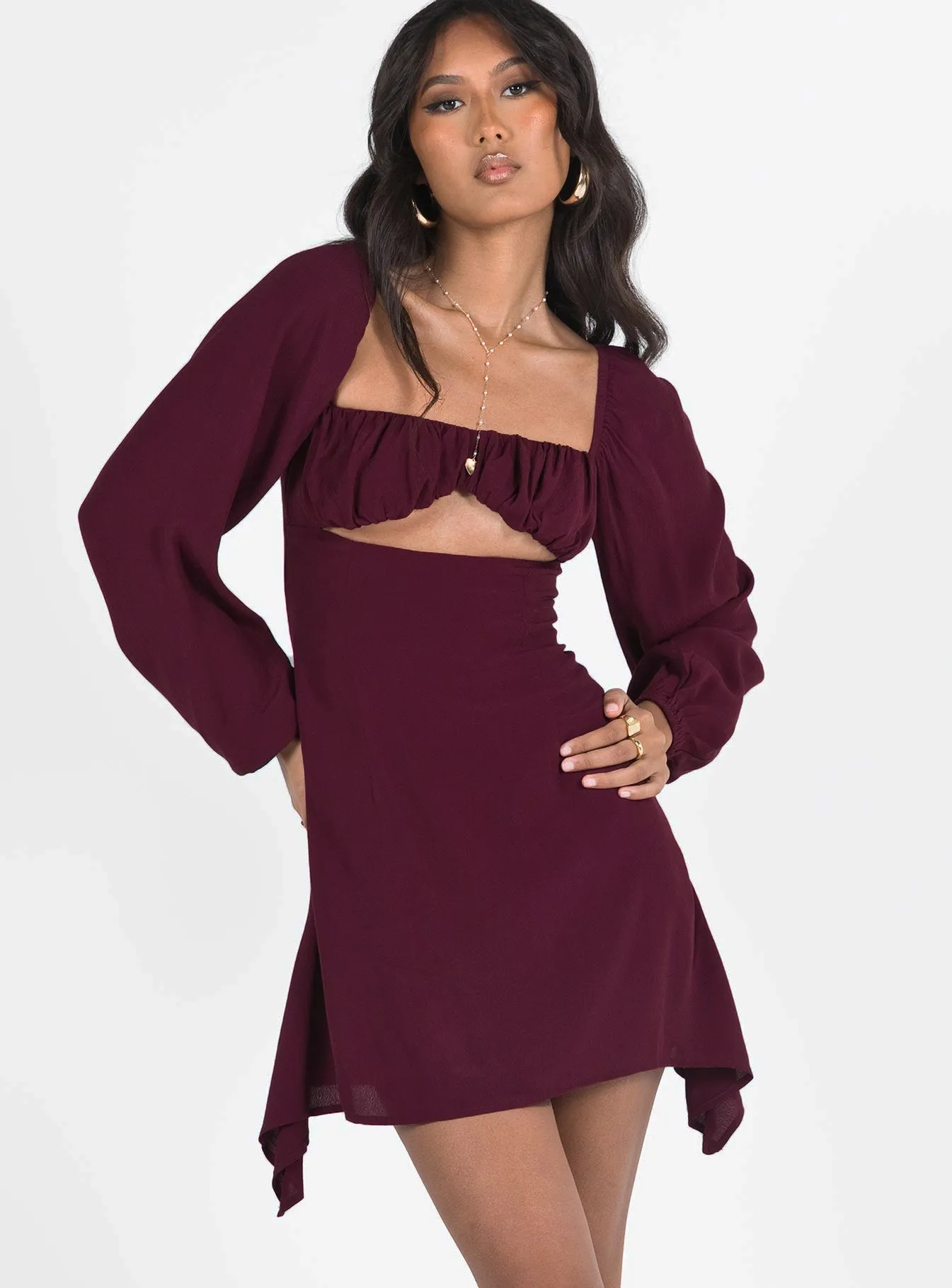 Beat Light Boho Style Haven Long Sleeve Mini Dress Burgundy