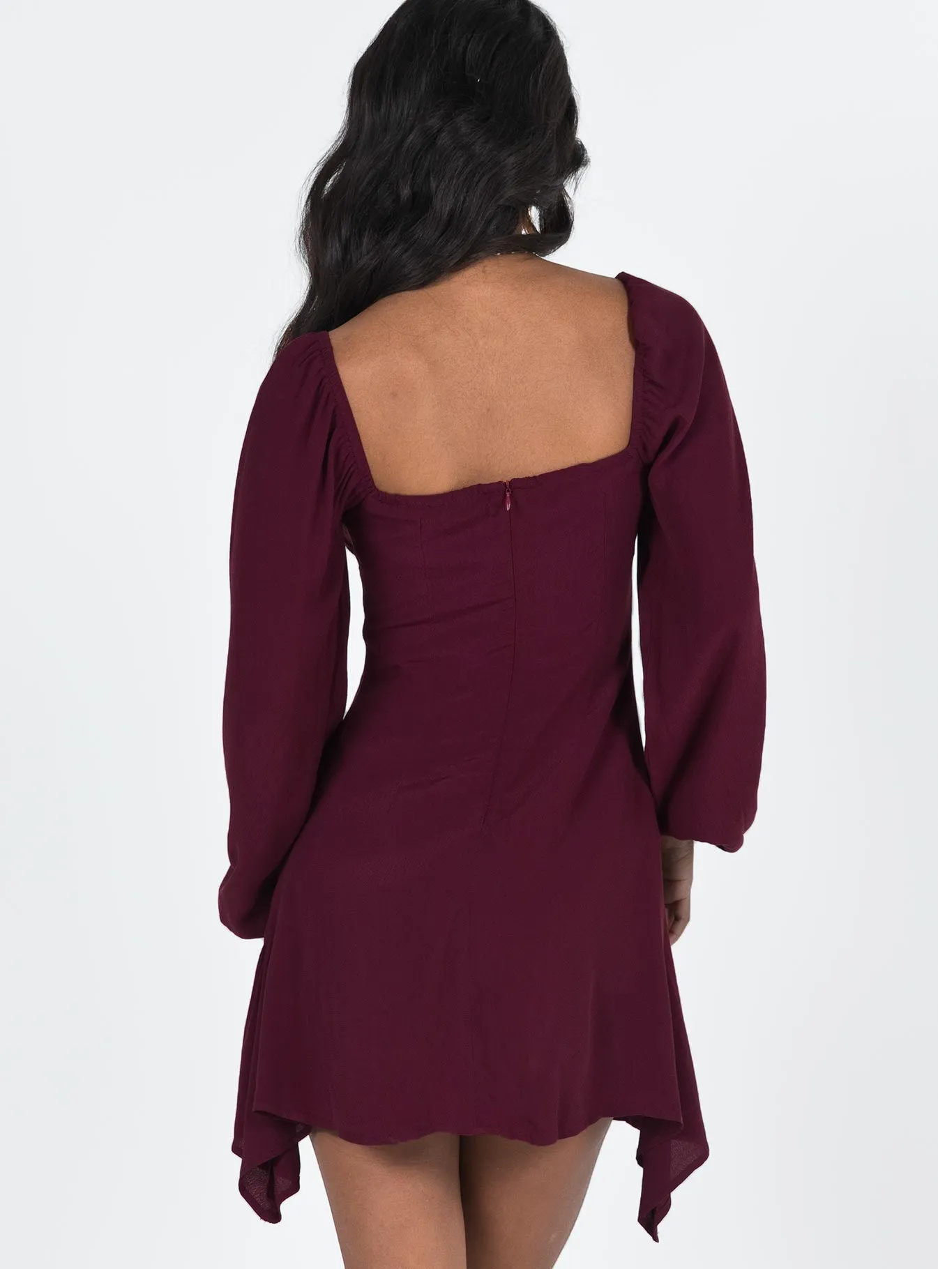 Haven Long Sleeve Mini Dress Burgundy Fun Edge