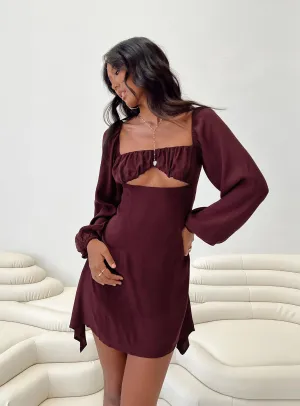 Flash Hot Haven Long Sleeve Mini Dress Burgundy