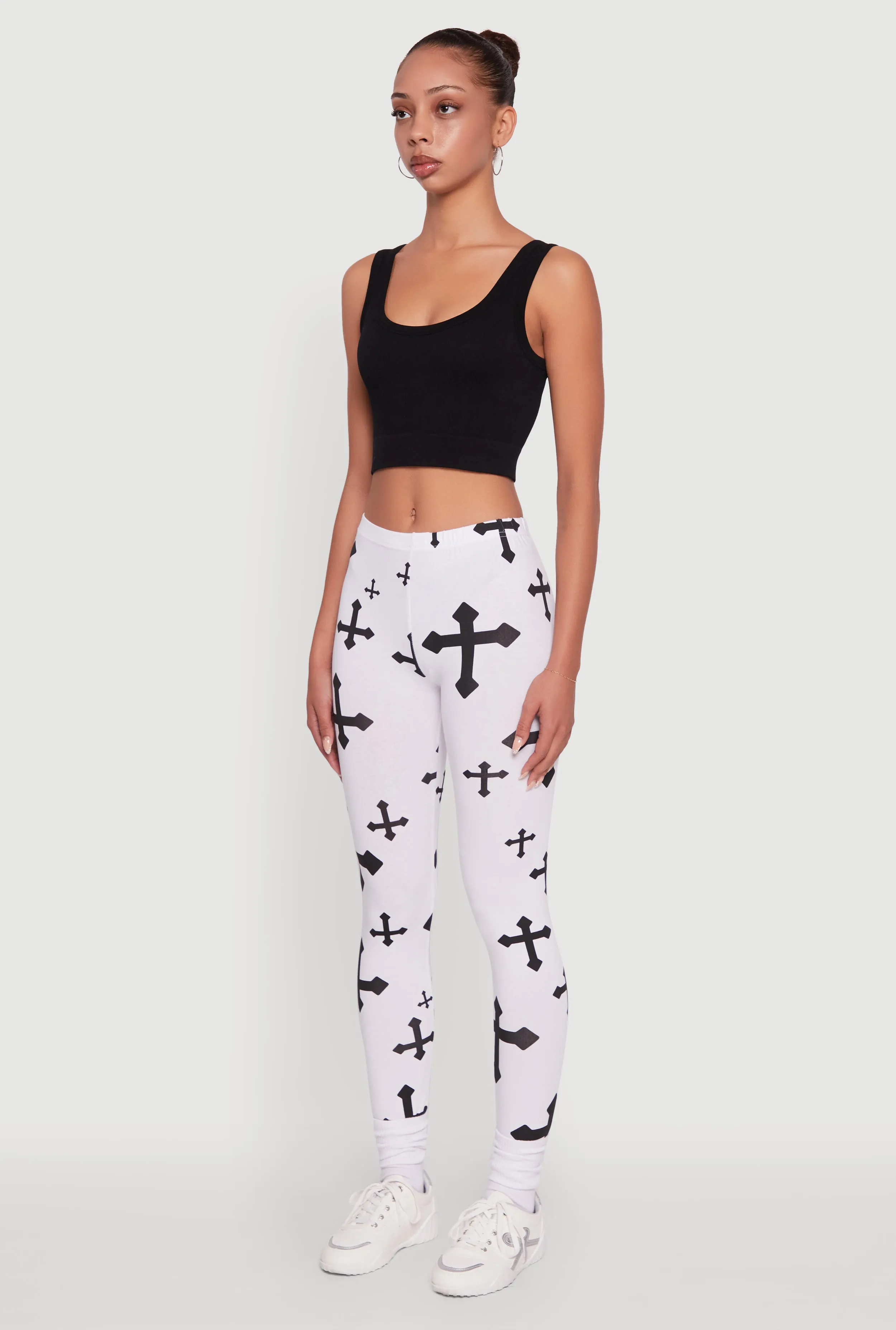Assorted Cross Print Leggings Durable Stitch Home Lounge Squat Proof