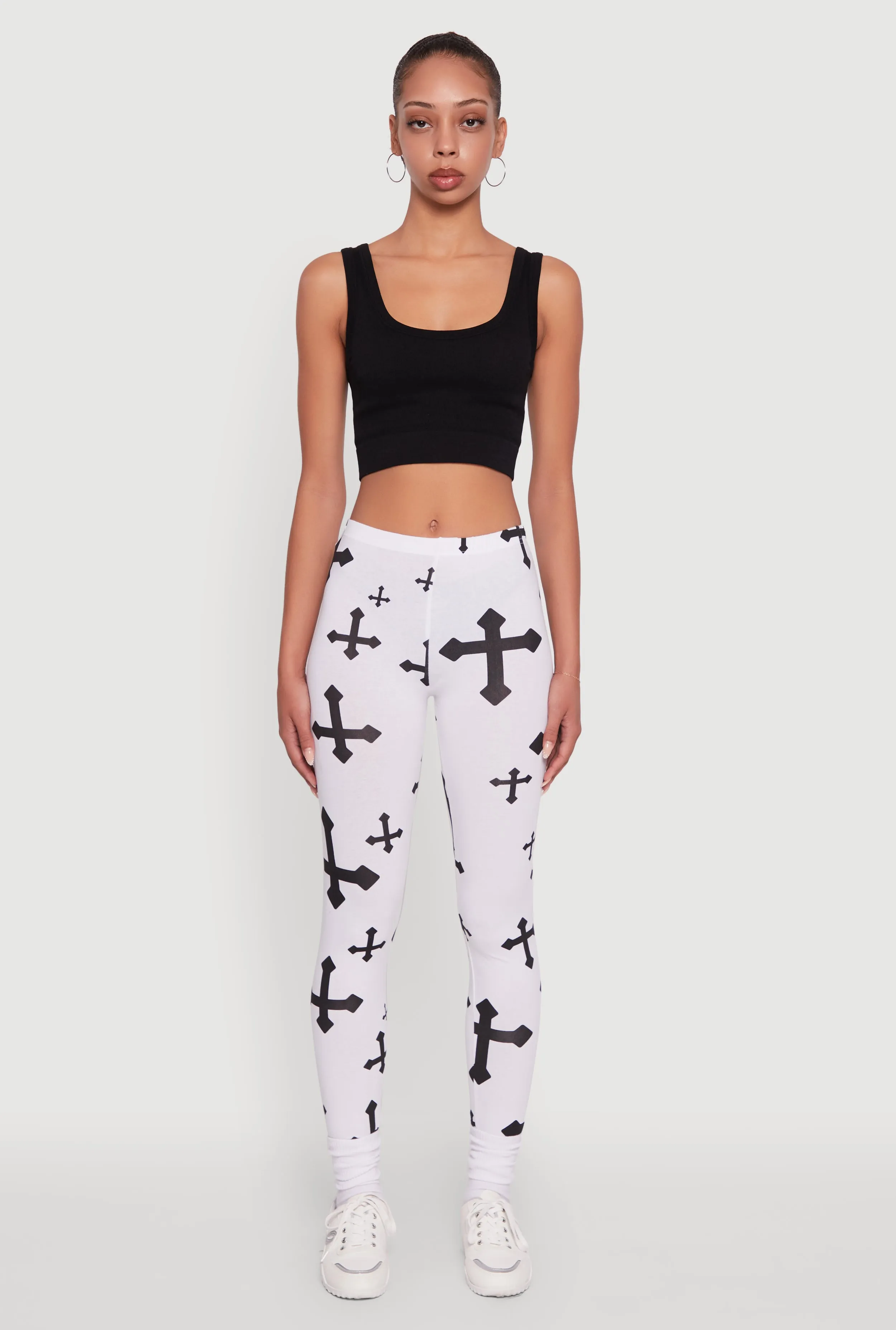 Assorted Cross Print Leggings Flexible Stitching Durable Comfort