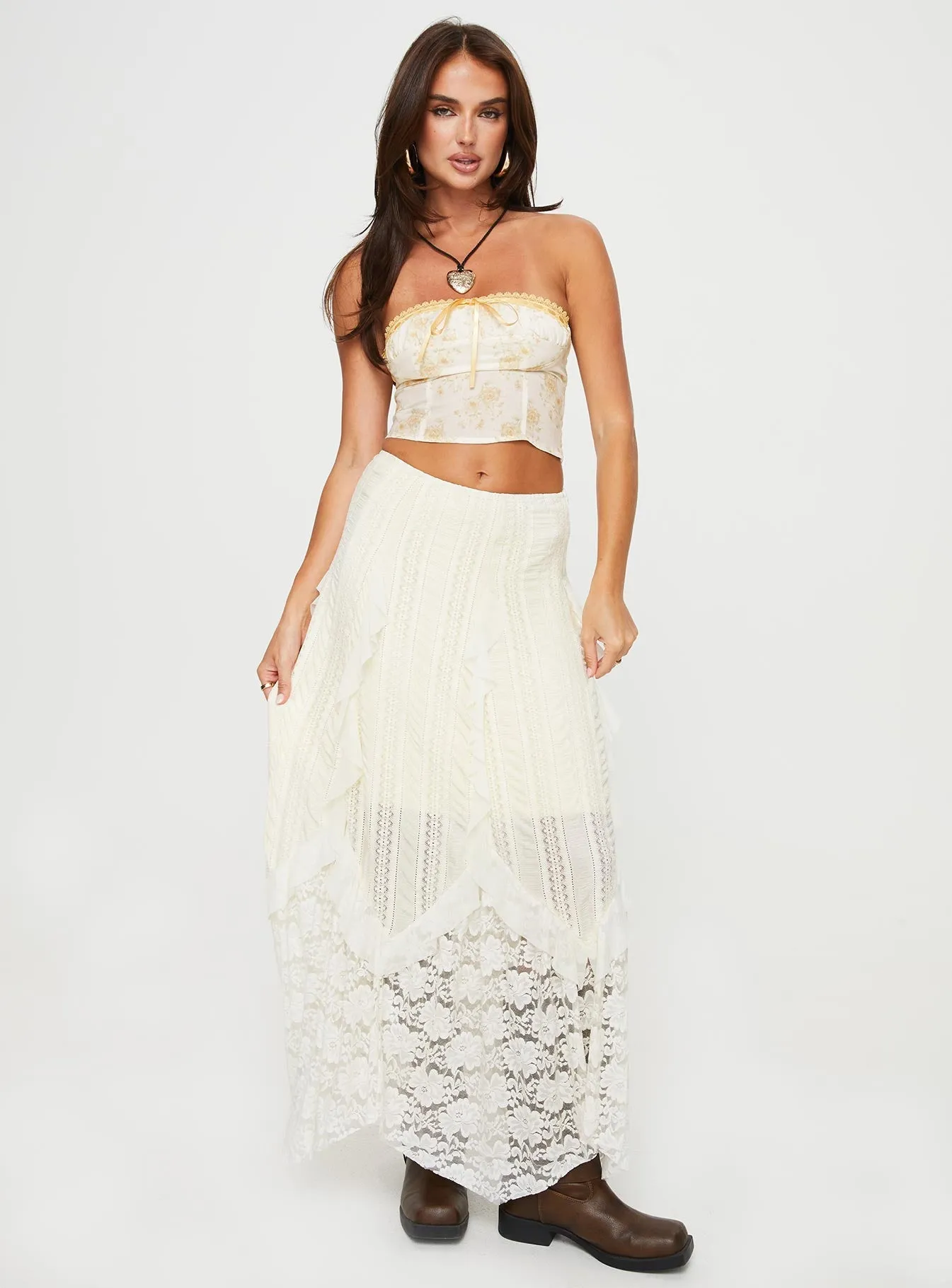 Soft Cotton Blend Caitie Strapless Top White / Orange Floral