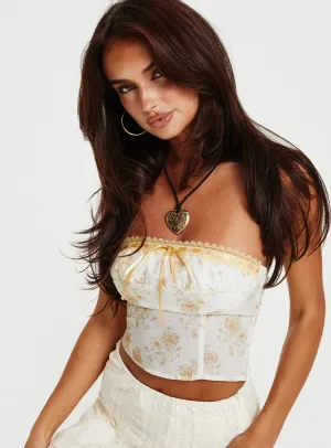 Quick Dry Fabric Multipurpose Layering Piece Caitie Strapless Top White / Orange Floral