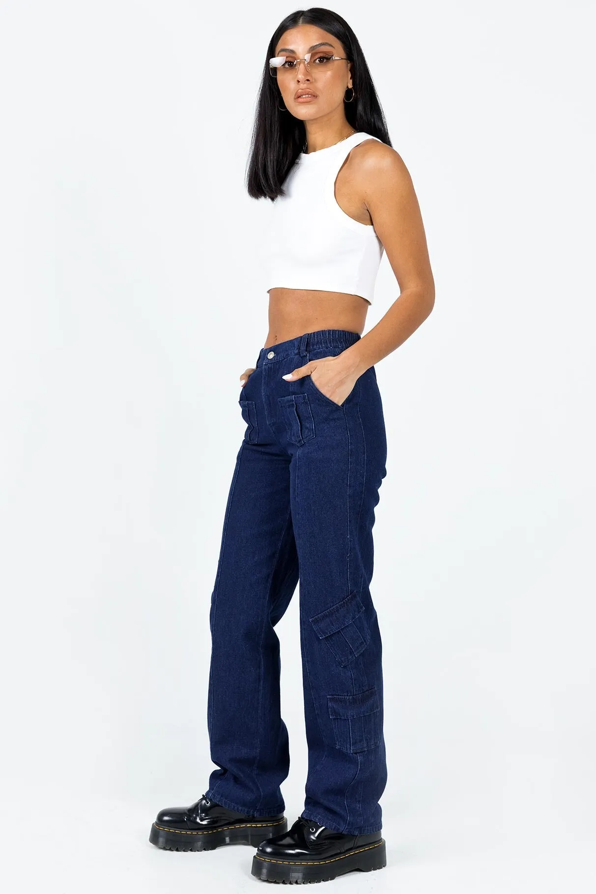 The Nina Cargo Jeans Denim Clean Lines Neutral Casual Streetwear Fan