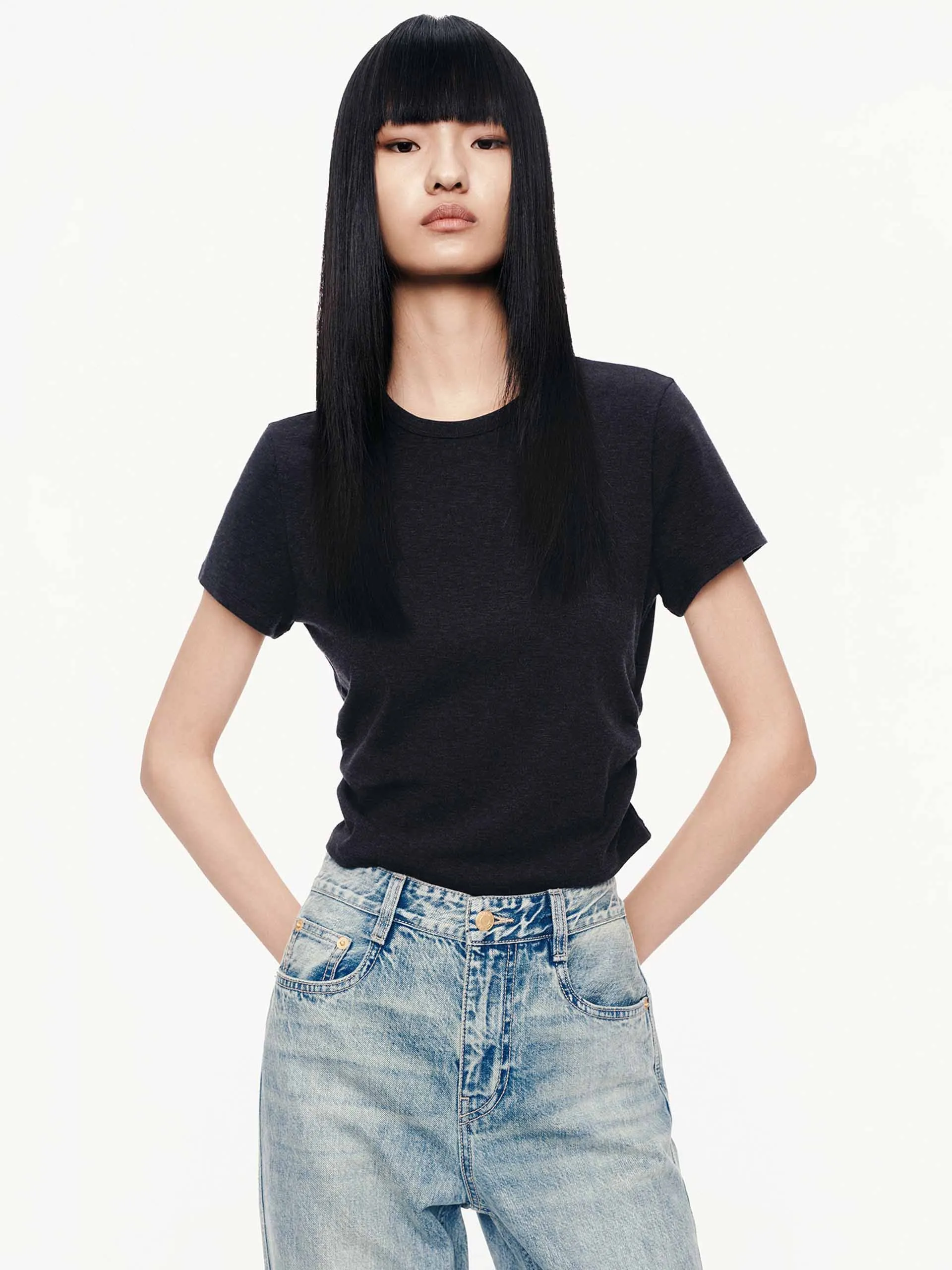 Cropped Pleated T-shirt Luxurious Printed design