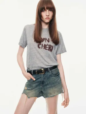 Front Letter Printed T-shirt AntiStaticLining Lightweight Look