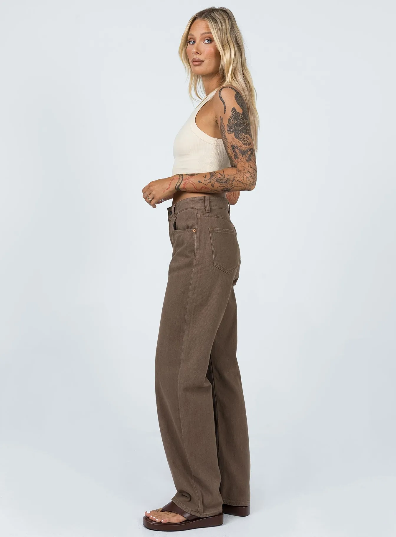 Motel Parallel Jeans Rich Brown Easy Pairing Streetwear Fan Evening Stroll Elegant