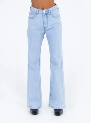 Universal Fit Design Streetwear Fan Earthy High Quality Zelkova Flared Jeans Mid Wash Denim