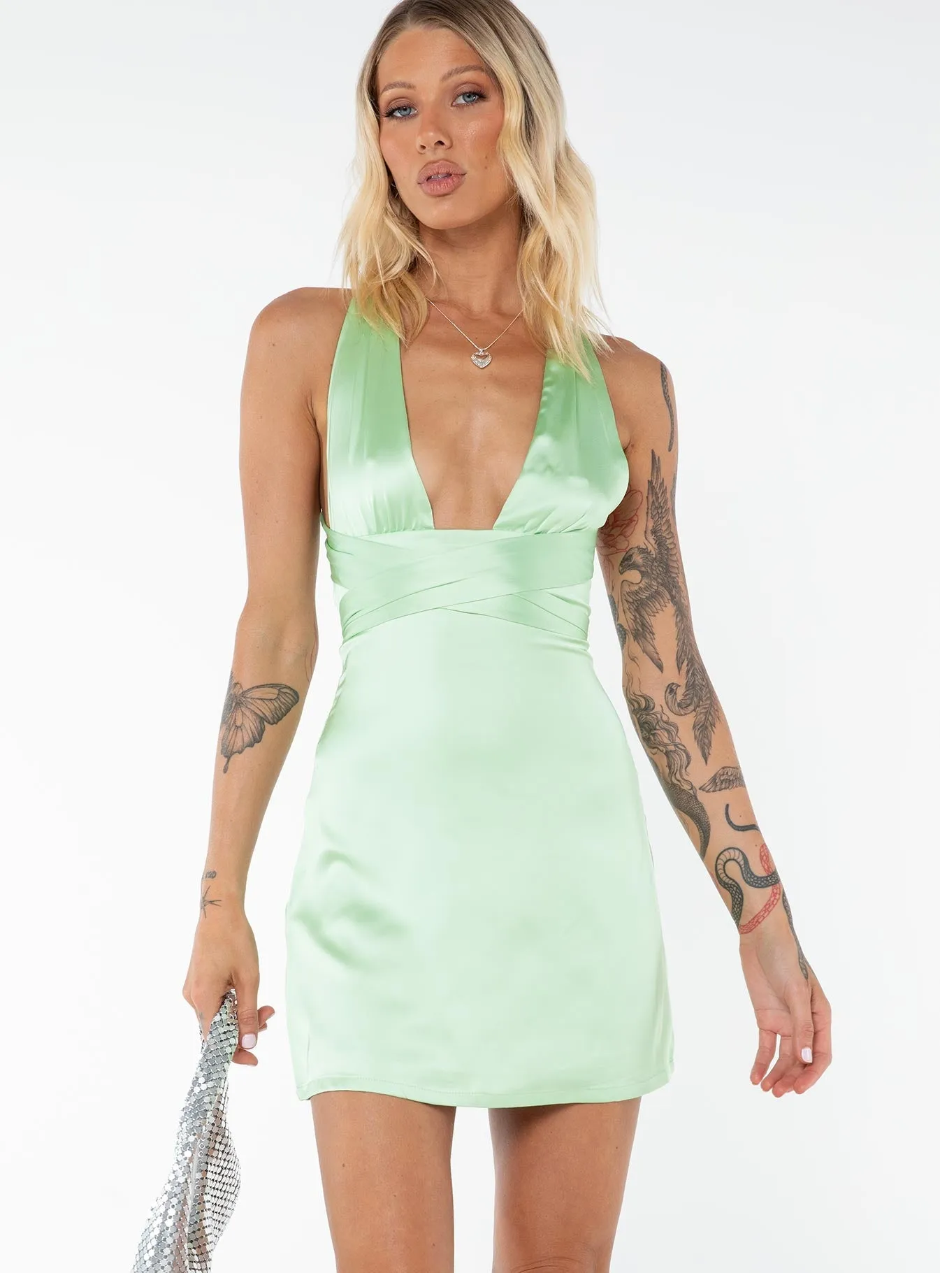 Twist Front Draping Katina Mini Dress Green Tall