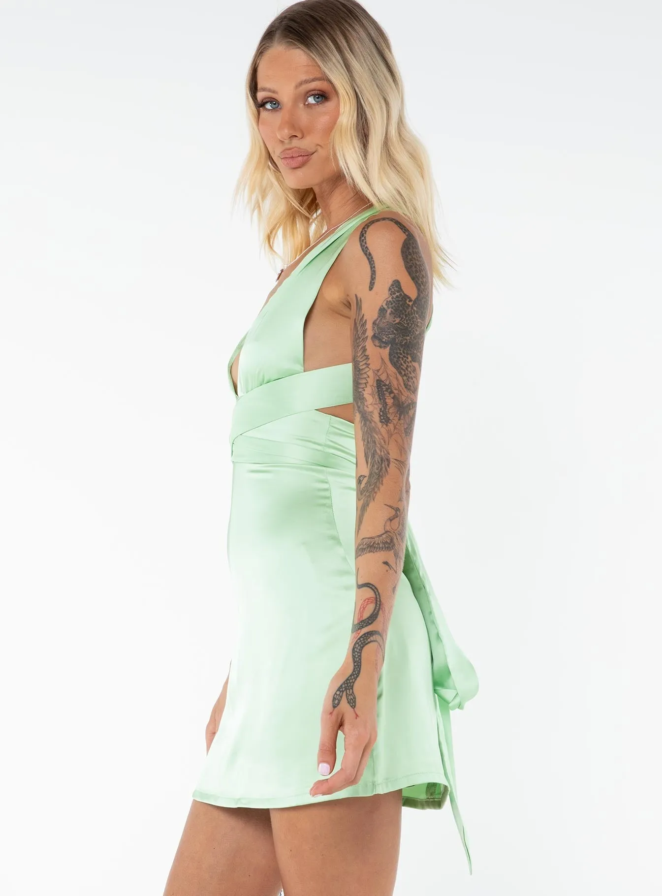 Smooth Elastic Relaxed Chic Look Katina Mini Dress Green Tall