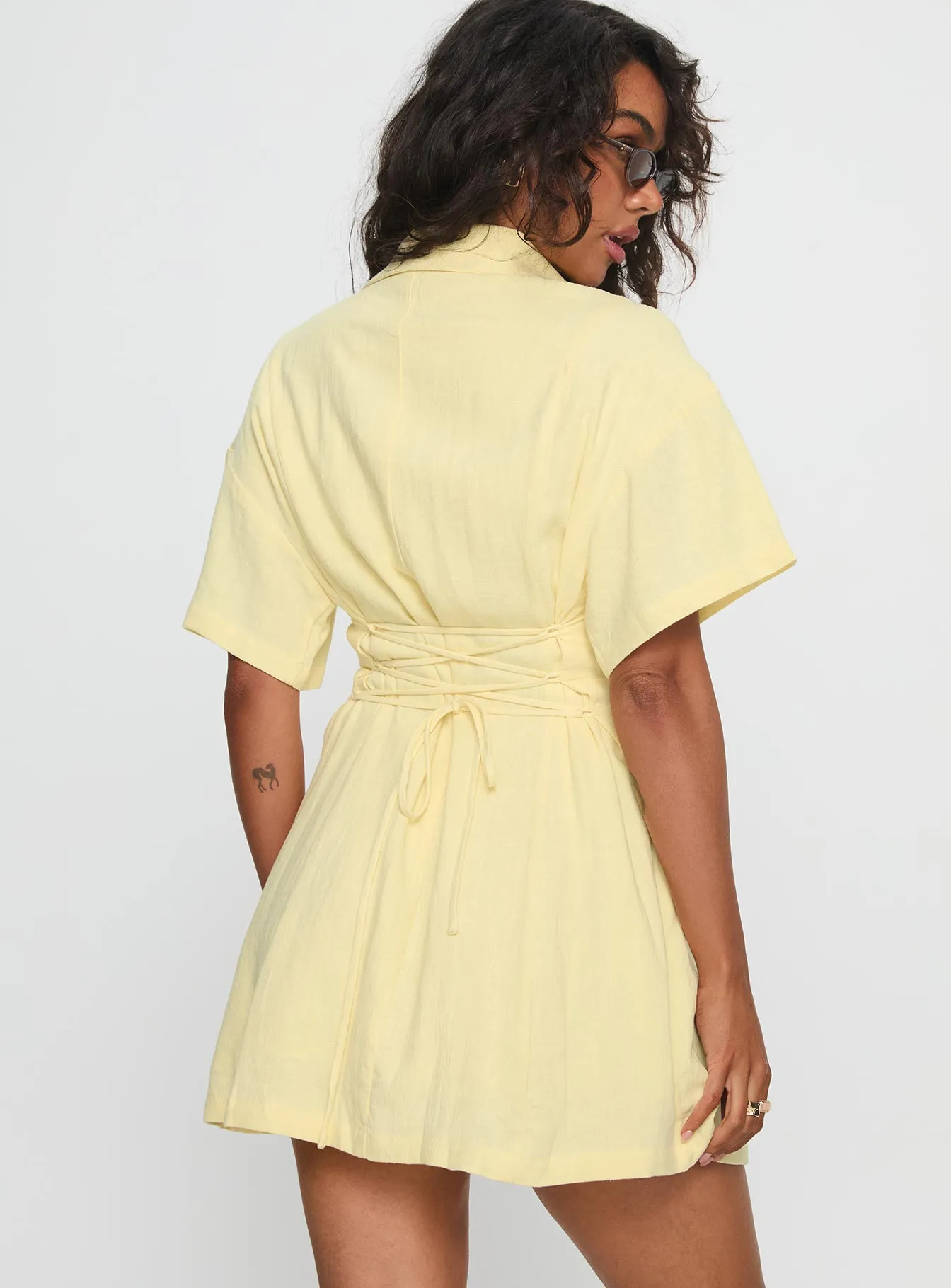 Casual day dress Boho Chic Look Wylla V Neck Linen Mini Dress Yellow