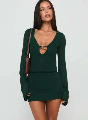 Glow Sharp Flash Glow Charming Long Sleeve Mini Dress Forest