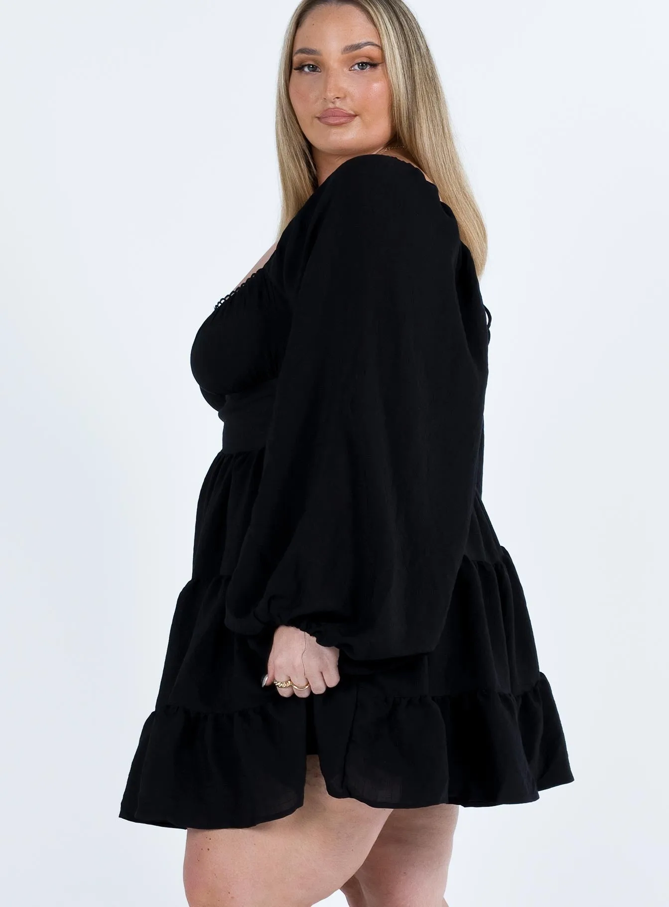 Modern Muse Danny Long Sleeve Mini Dress Black Curve