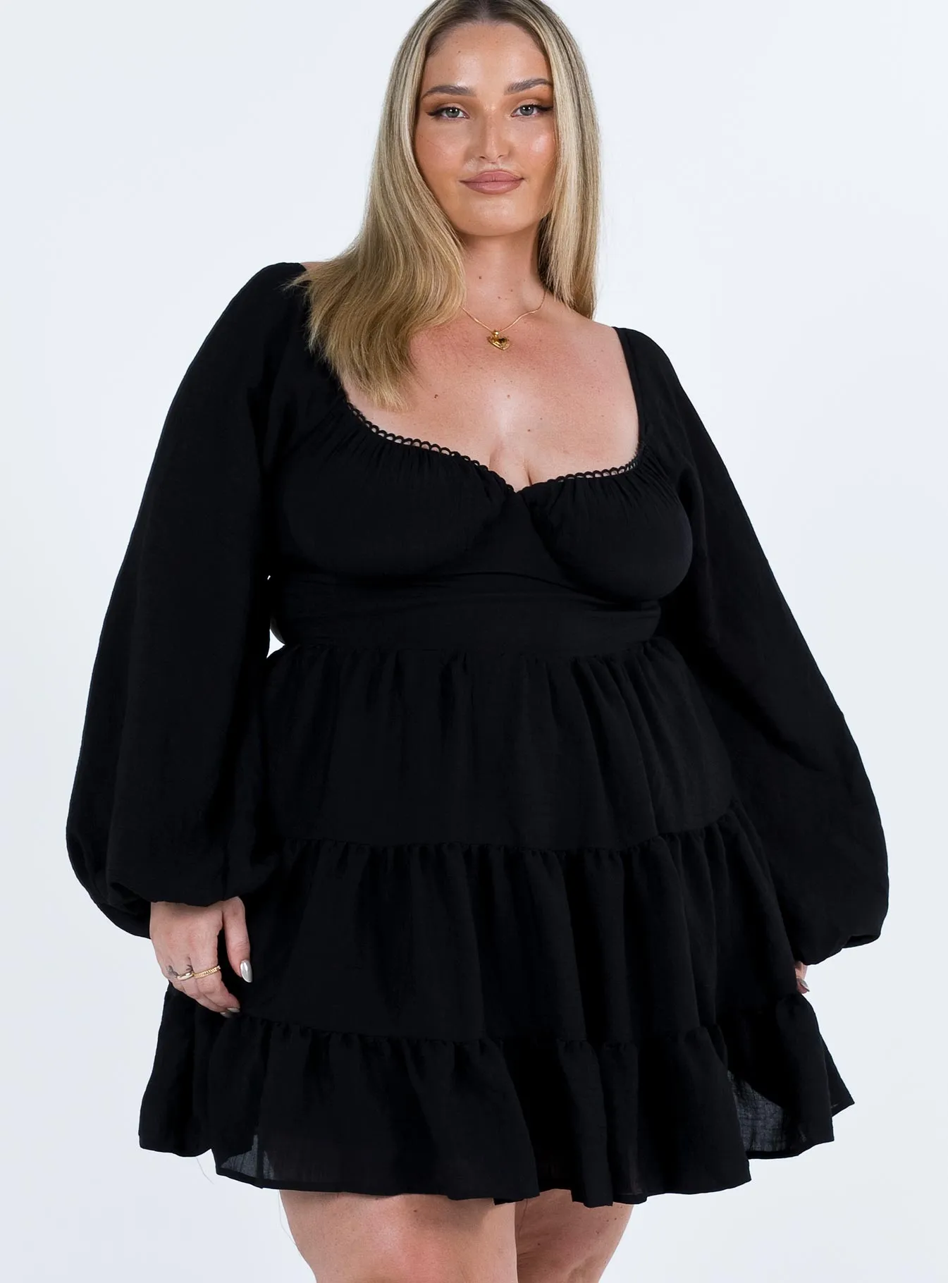 Bright Pop Danny Long Sleeve Mini Dress Black Curve