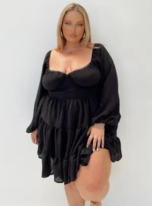 Romantic mini dress Gathered Waist Technique Danny Long Sleeve Mini Dress Black Curve