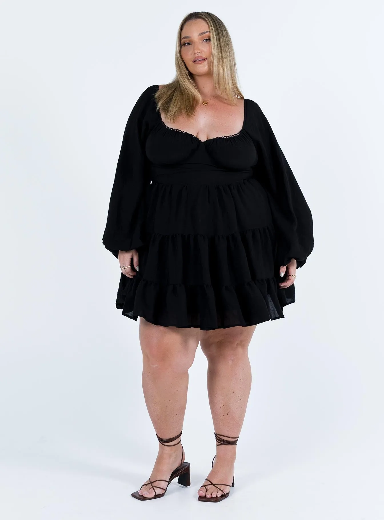 Danny Long Sleeve Mini Dress Black Curve Party Soft