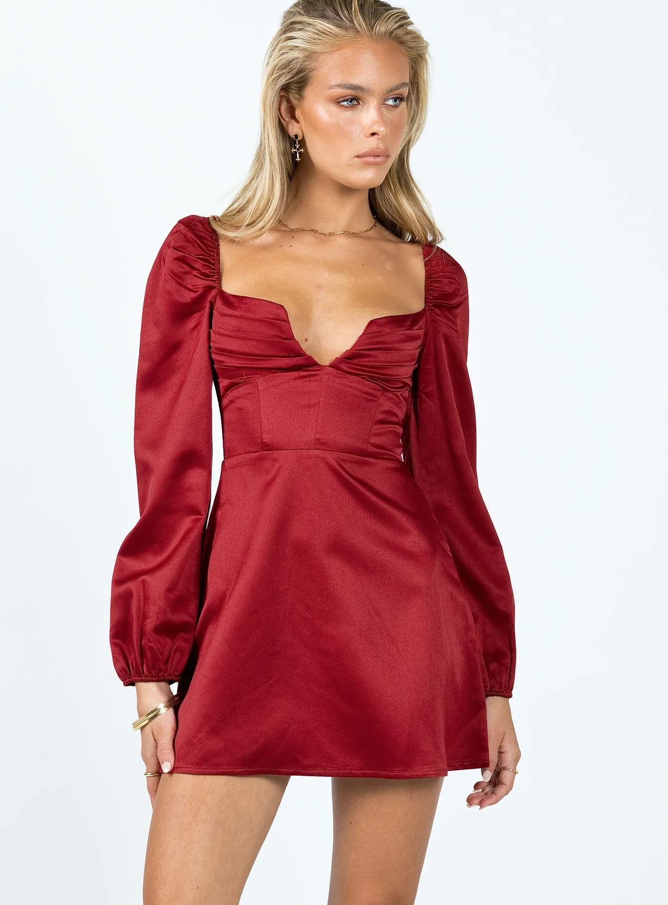 Bright patterned mini for spring Della Long Sleeve Mini Dress Burgundy