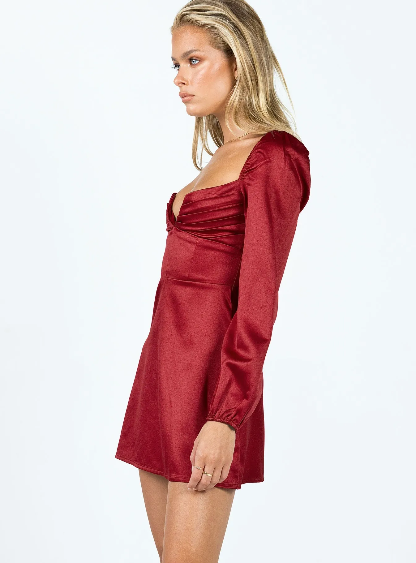 Sheer Glam Trendy Vibes Della Long Sleeve Mini Dress Burgundy