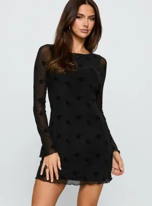 Beat Edge Vibrant Design Full Moon Long Sleeve Mini Dress Black