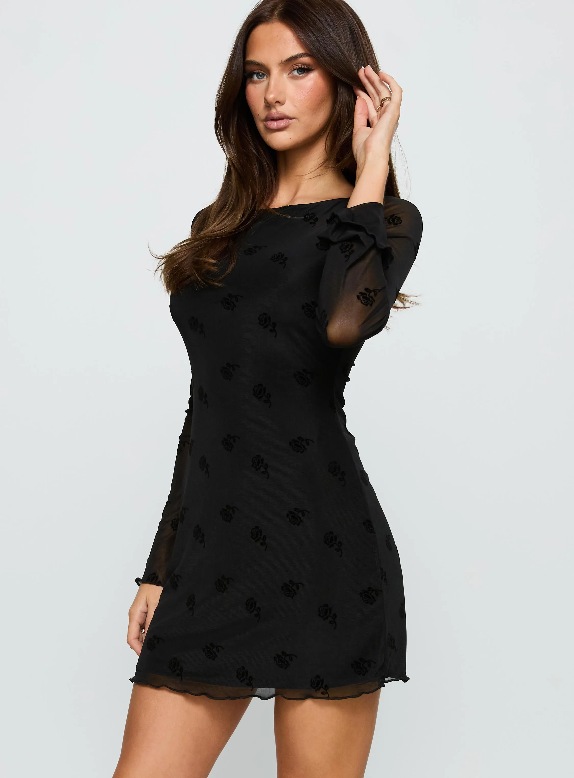 Eco Friendly Material Full Moon Long Sleeve Mini Dress Black