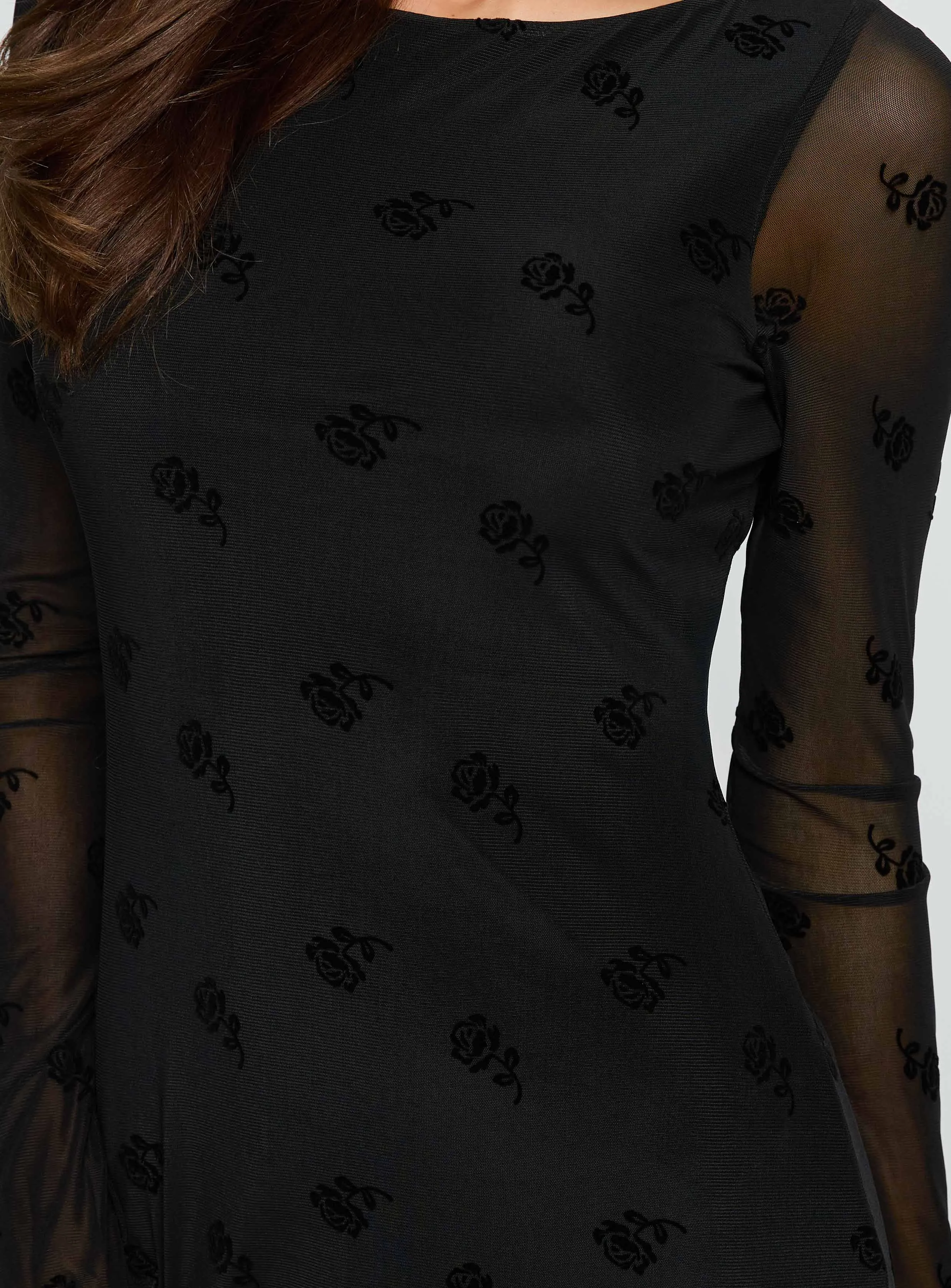 Full Circle Skirt Pattern Adjustable drawstring Full Moon Long Sleeve Mini Dress Black