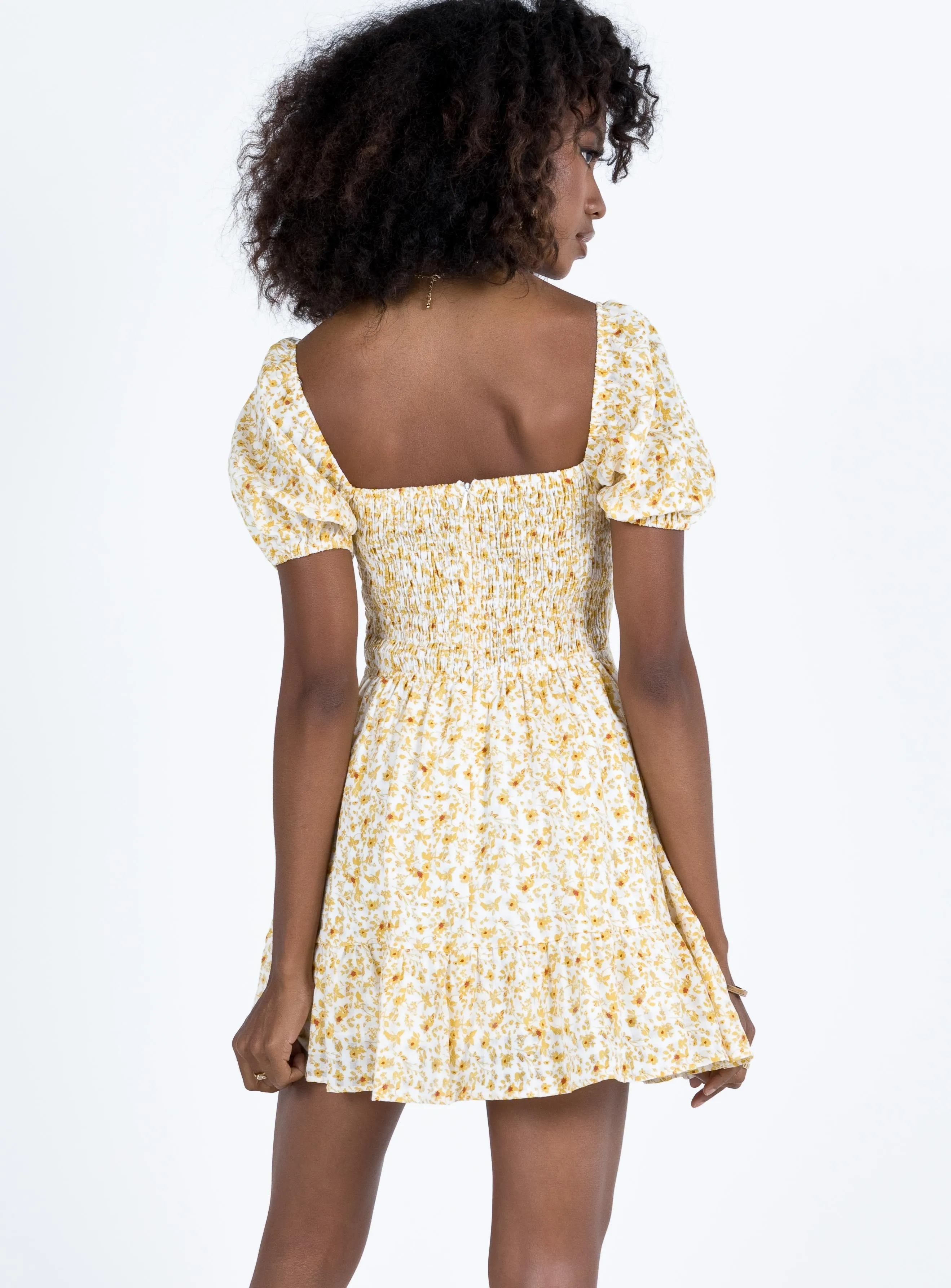 Kaori Mini Dress Yellow Floral Light Reflective