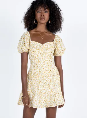 Kaori Mini Dress Yellow Floral Relaxed-fit day mini Pop Hot