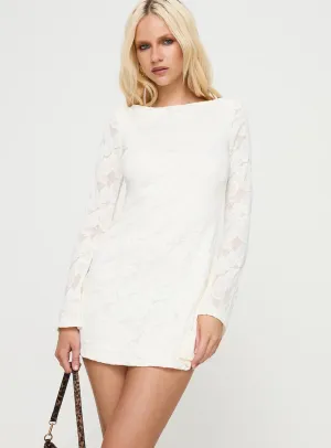 Loud Edge Lukea Lace Long Sleeve Mini Dress Cream