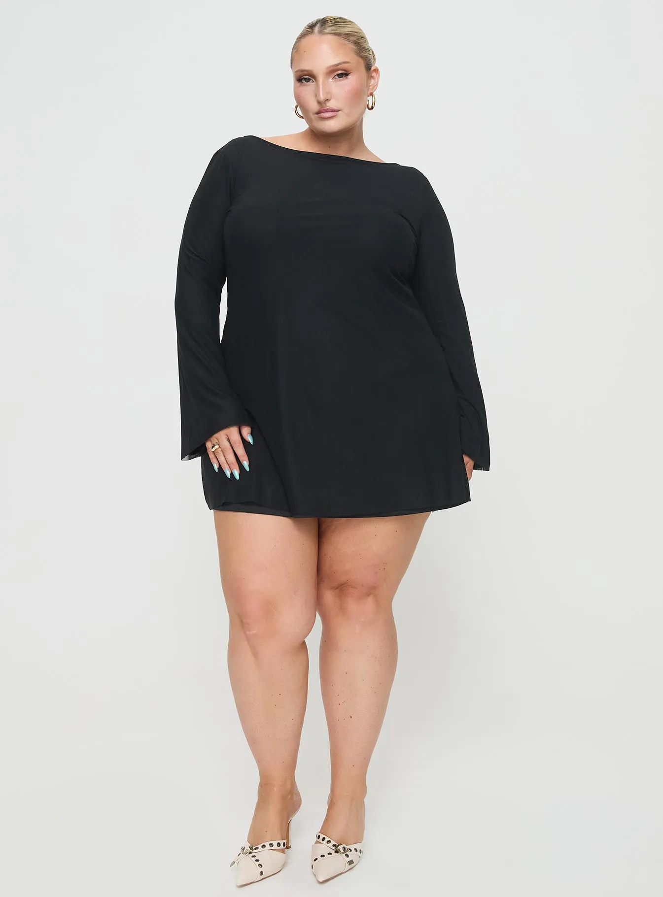 Lukea Long Sleeve Mini Dress Black Curve Trend Warm