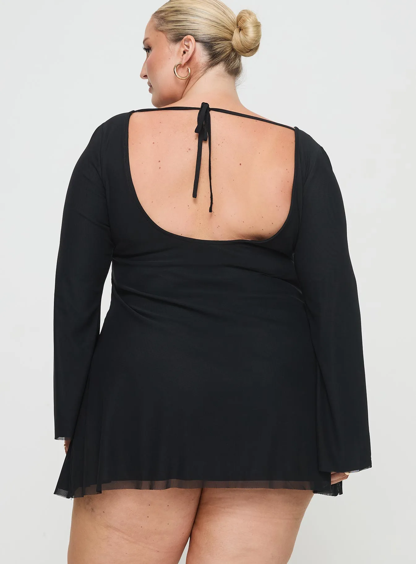 City Chic Timeless Look Lukea Long Sleeve Mini Dress Black Curve