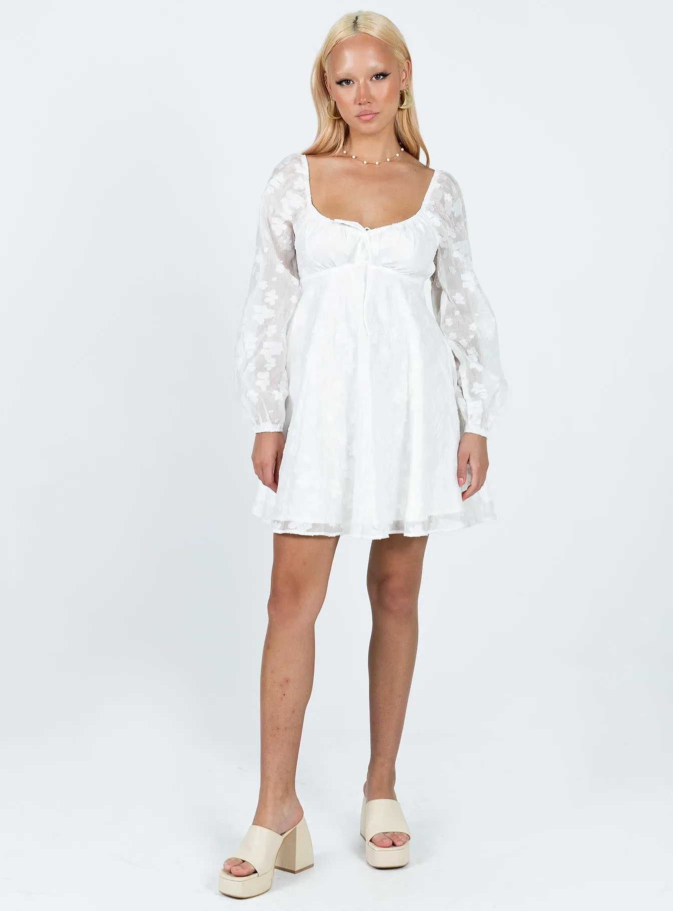 Marceau Long Sleeve Mini Dress White Layered Ventilation Fashionable date night outfit