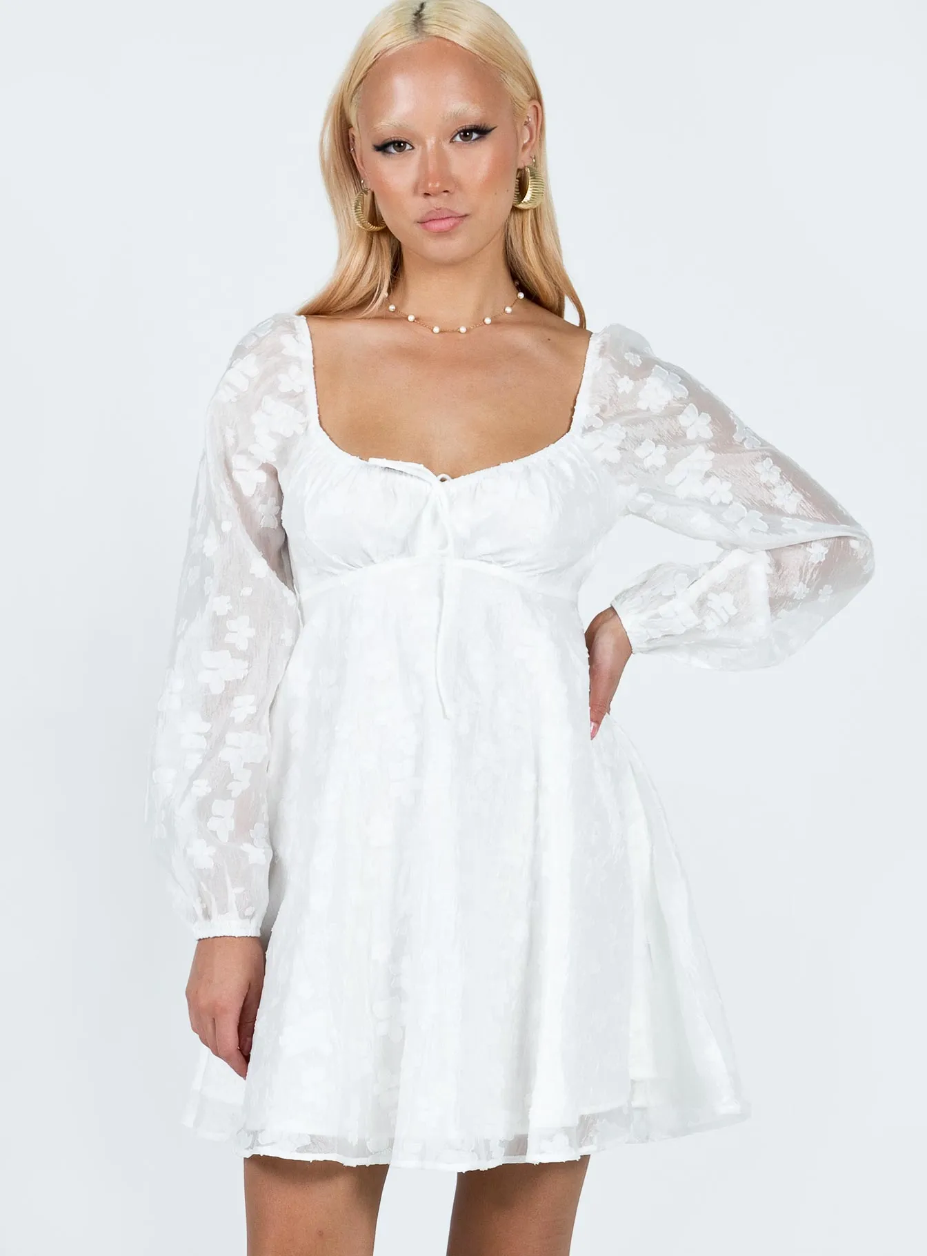 Tear Resistant Weave Urban Rush Marceau Long Sleeve Mini Dress White