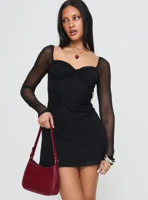 Nexies Long Sleeve Mini Dress Black Glow Warm Wrinkle resistant fabric