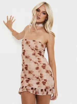 Light Mode Stockton Strapless Mini Dress Beige Floral
