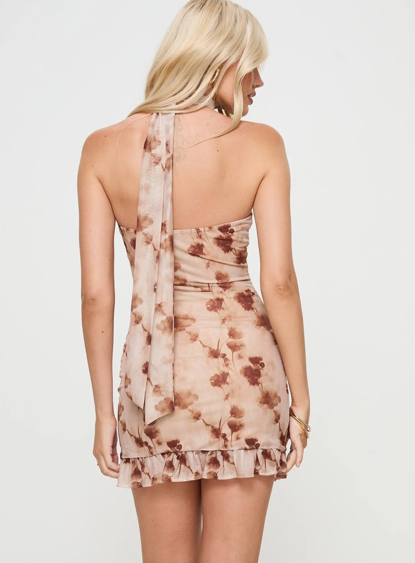 Fun Edge Street Chic Stockton Strapless Mini Dress Beige Floral