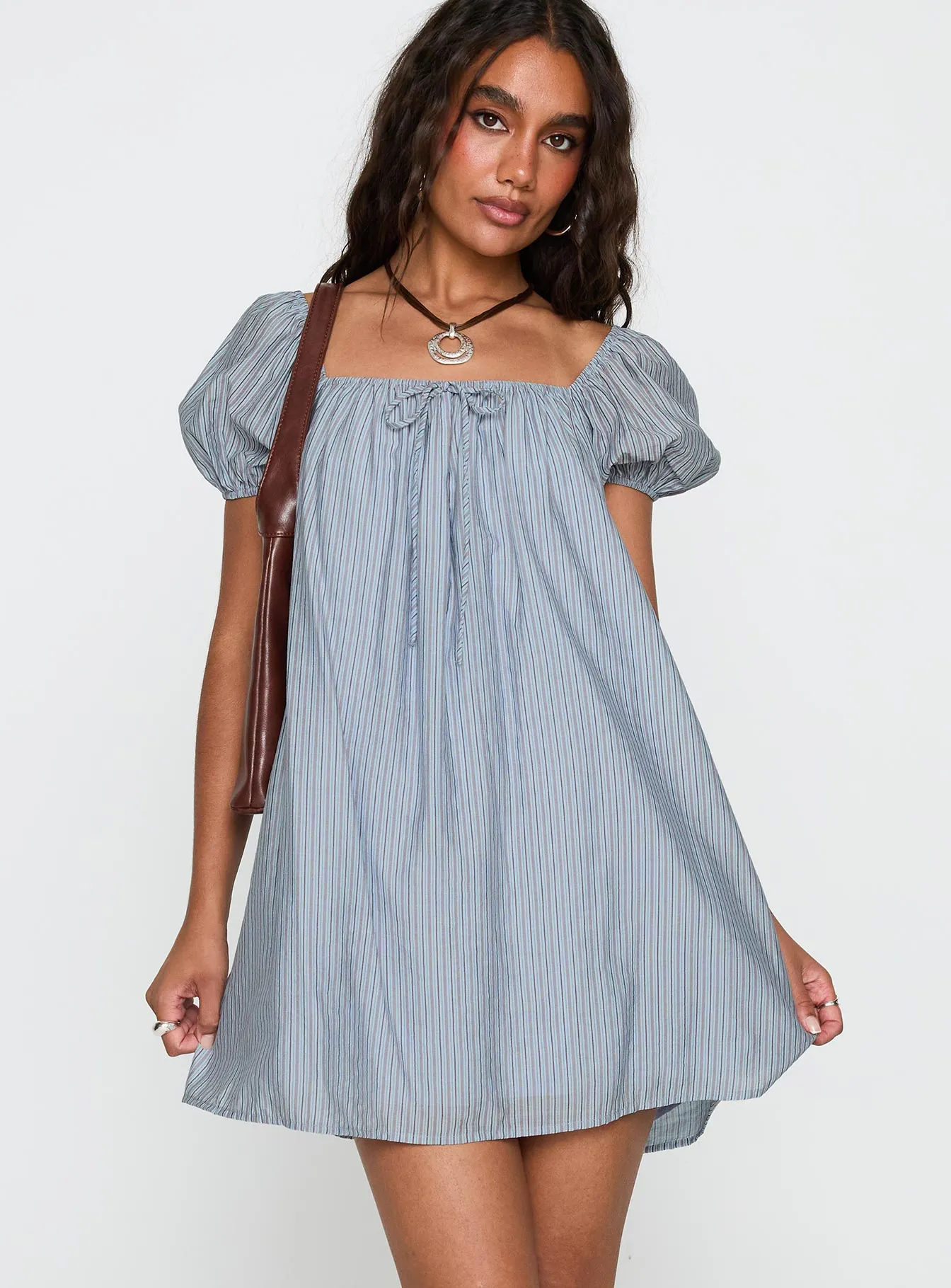 Wayfaire Smock Mini Dress Blue Stripe Street Fashion