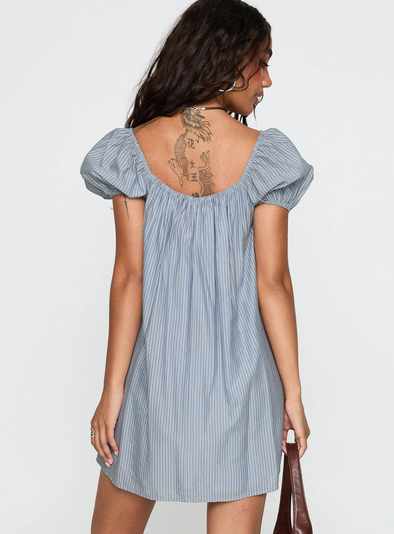 Vibrant Silhouette Wayfaire Smock Mini Dress Blue Stripe