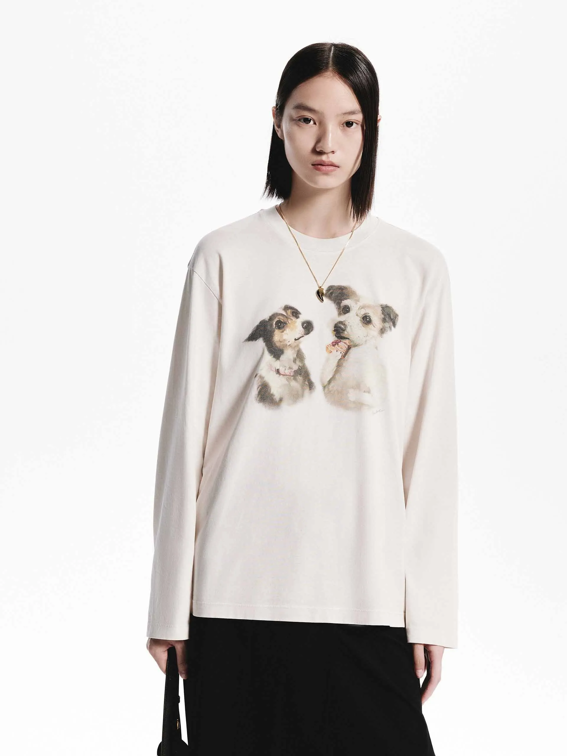 Puppy Print Loose T-shirt OekoTexCertified City Smart