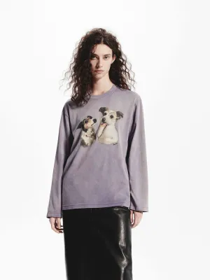 Puppy Print Loose T-shirt Affordable Fashion