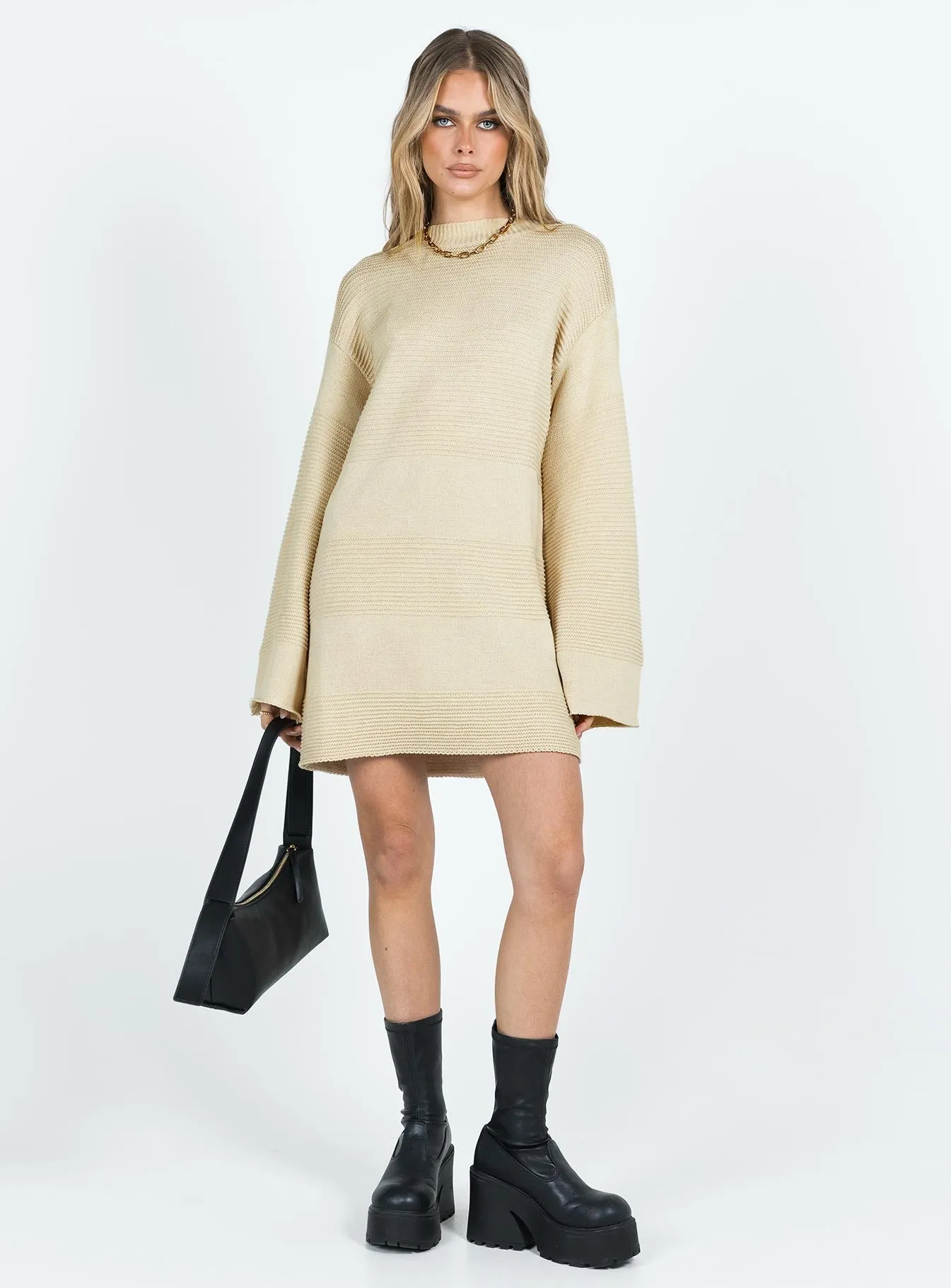 Cheyenne Knit Sweater Dress Beige Relaxed mini for warm days Recycled Polyester Material